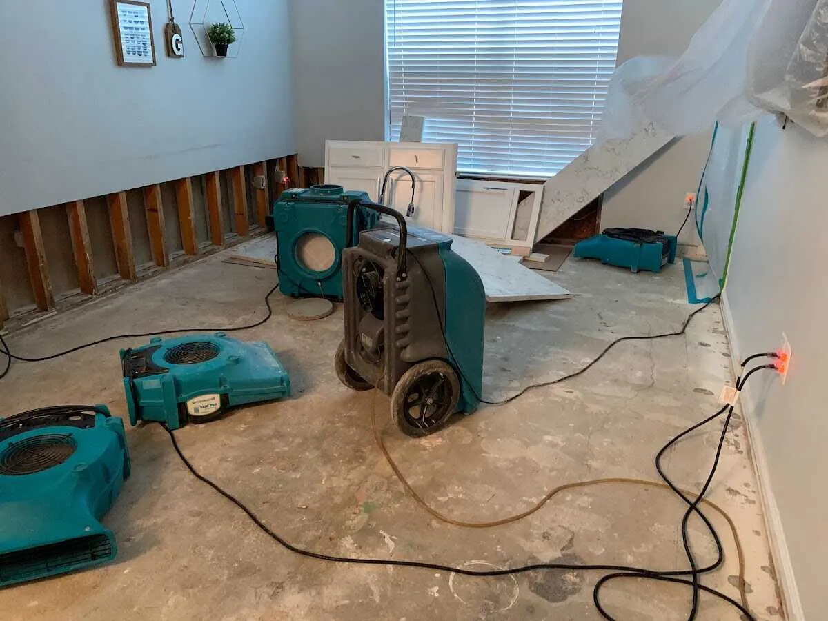 Dehumidifier in flood-cut room for Water Damage Restoration in Mentor